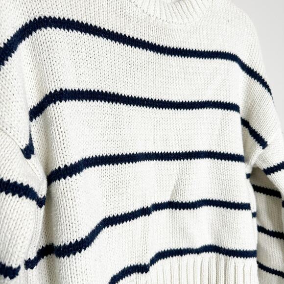Jenni Kayne Chloe Striped Cropped Pullover Sweater Ivory Navy Cotton XXS - Picture 4 of 7
